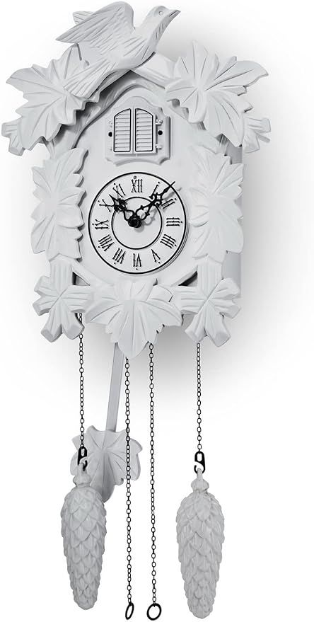 Cuckoo Clock with Night Mode, Hand Carved Decorations and Swinging Pendulum (White) | Amazon (US)