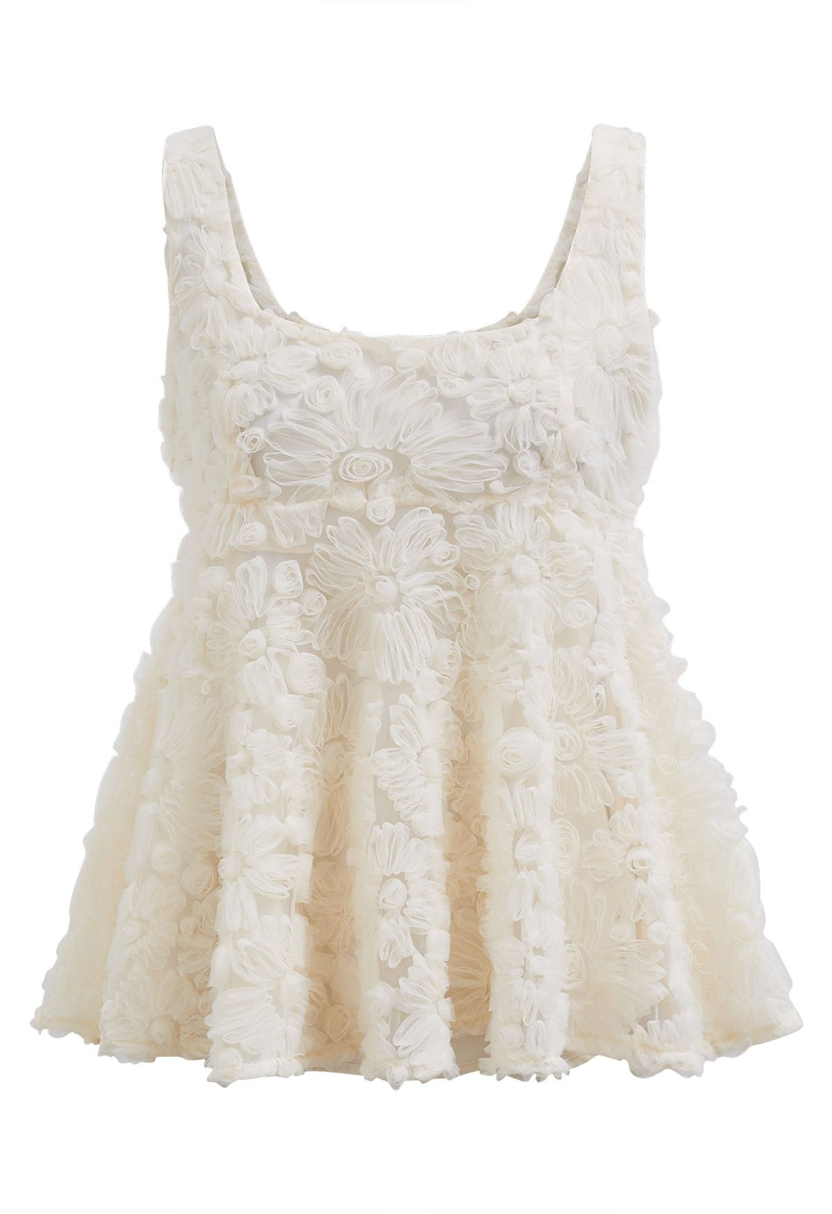 Tapework Lace Floral Peplum Top in Cream | Chicwish