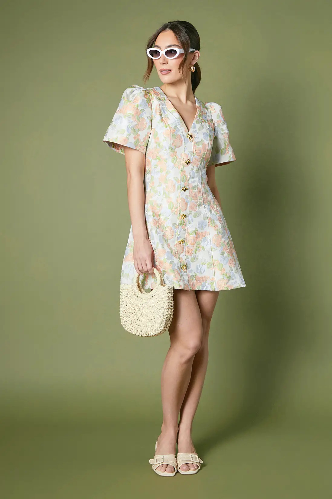 Dresses | Floral Jacquard Button Through Mini Dress | Coast | Debenhams UK