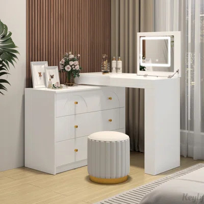 Makeup Vanity Desk with Mirror and Lights,Flip-Top Tabletop and Storage 7 Drawers | Wayfair North America