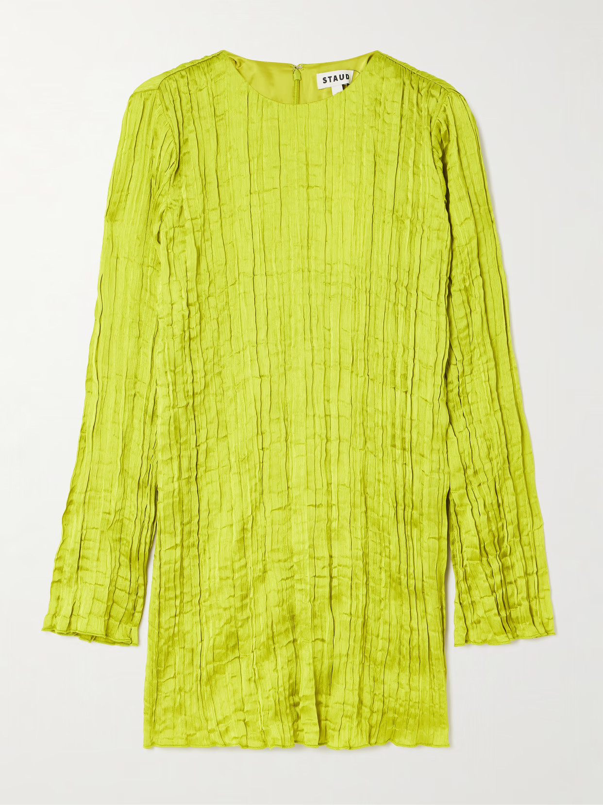STAUD - Kona Plissé-satin Mini Dress - Yellow | NET-A-PORTER (US)