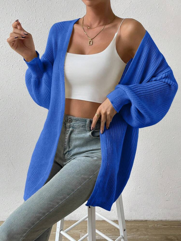 SHEIN LUNE Women's Solid Color Drop Shoulder Long Sleeve Long Casual Loose Knit Cardigan, Autumn | SHEIN