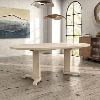 Donton White Oak Wood Top 60 in. Extendable Double Pedestal Oval Dining Table (Seats 6) | The Home Depot