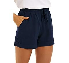 KINGFEN Women Casual Cotton Shorts Drawstring Comfy Elastic Waist Shorts Summer Pull On Short wit... | Amazon (US)