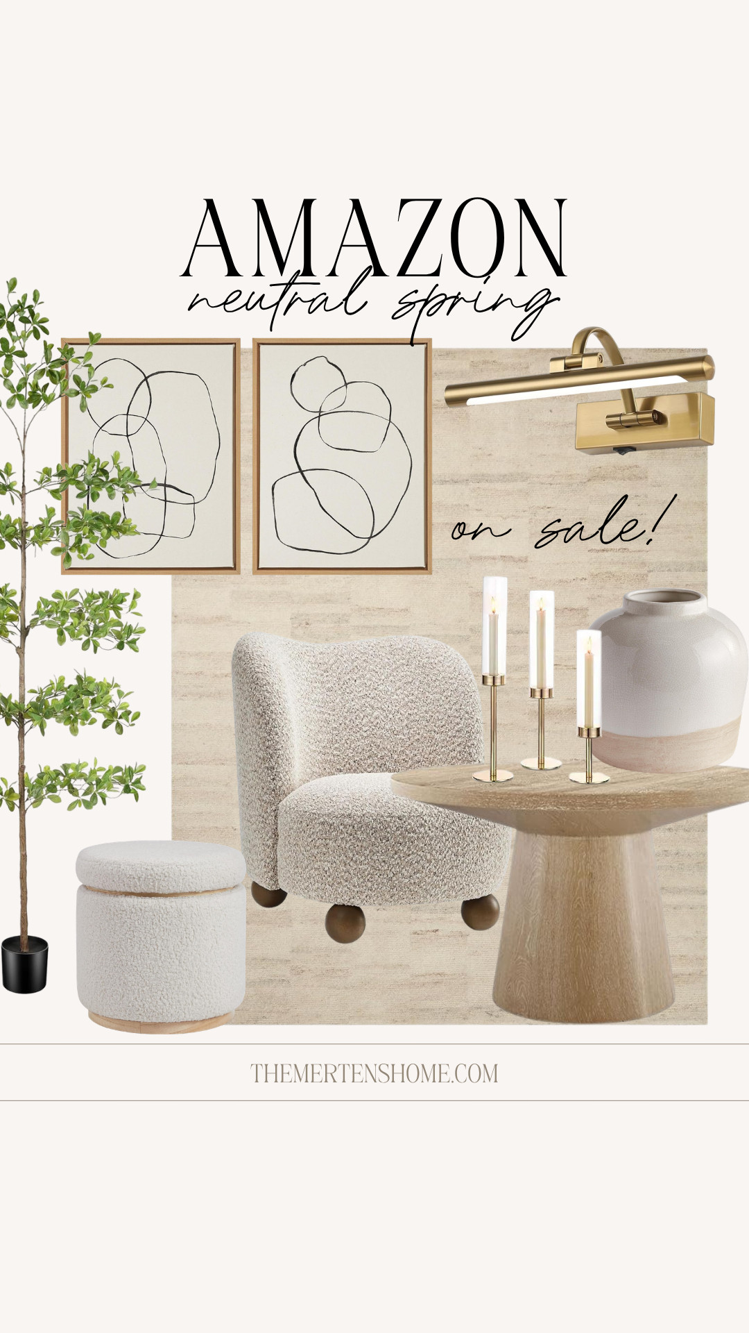 Neutral spring finds on sale 🤍 Light, fresh pieces that instantly brighten a space and work anywhere, from a cozy chair and ottoman to a faux tree, decor, and a rug that ties it all together. 

 #LTKHome #LTKSaleAlert