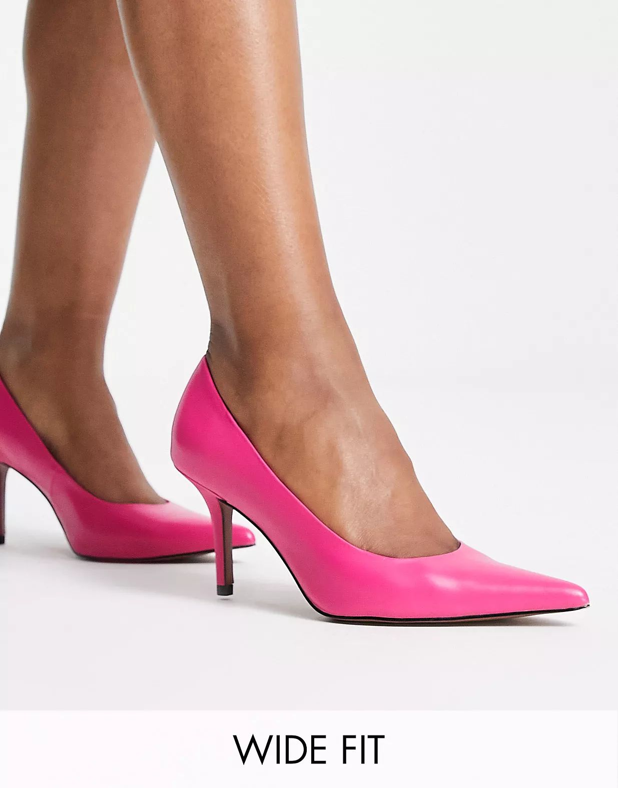 ASOS DESIGN Wide Fit Salary mid heeled pumps in pink | ASOS (Global)