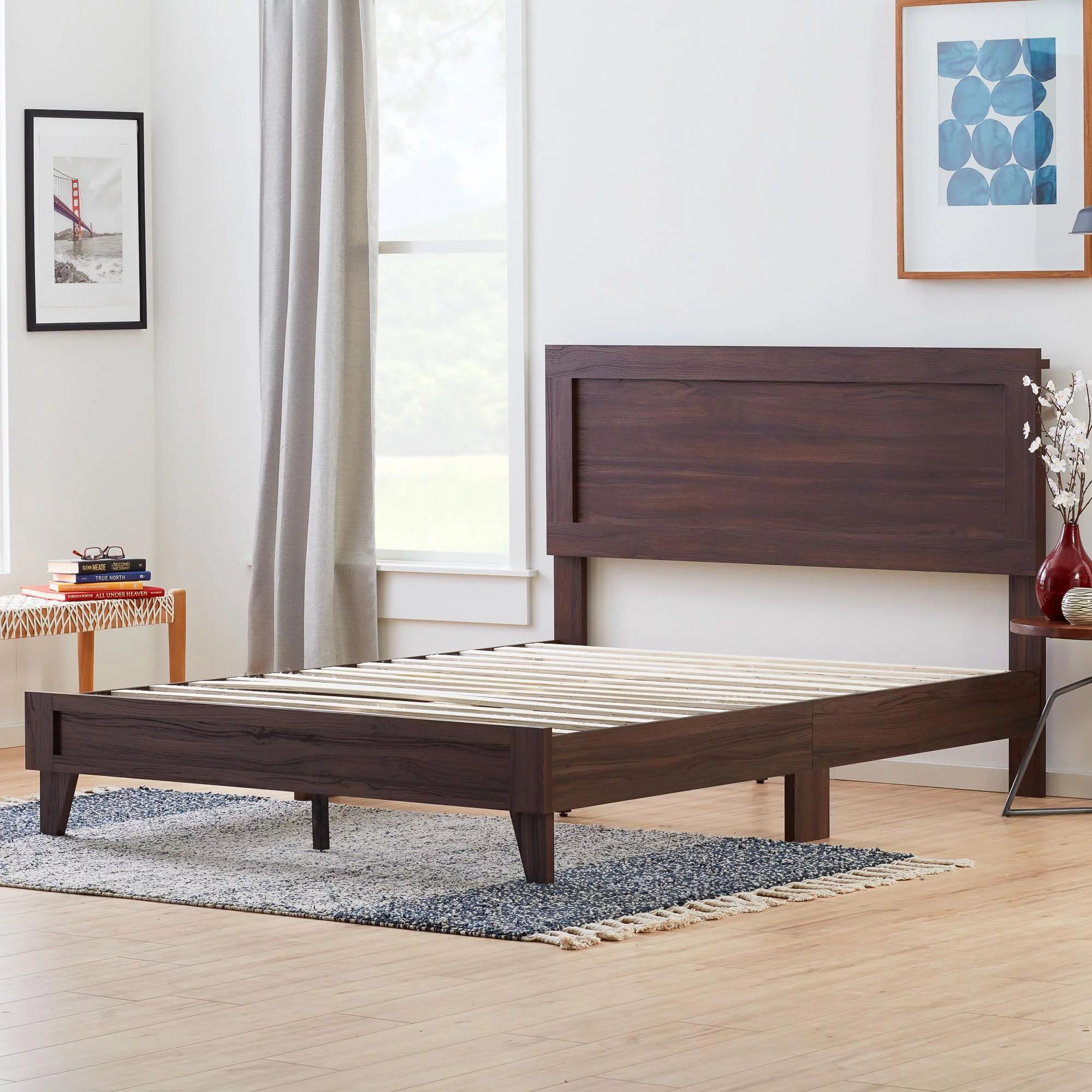 Rest Haven Durable Classic Framed Wood Platform Bed, Queen, Rustic Mahogany | Walmart (US)