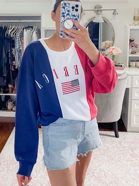 This is the softest sweatshirt for nighttime on Memorial Day or 4th of July. I sized up two sizes to an XL so that it would have an oversized fit. 
Target find 

#LTKunder50 #LTKSeasonal #LTKFind