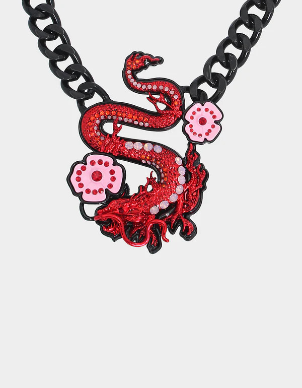 LOOK INTO YOUR HEART DRAGON PENDANT NECKLACE RED | Betsey Johnson