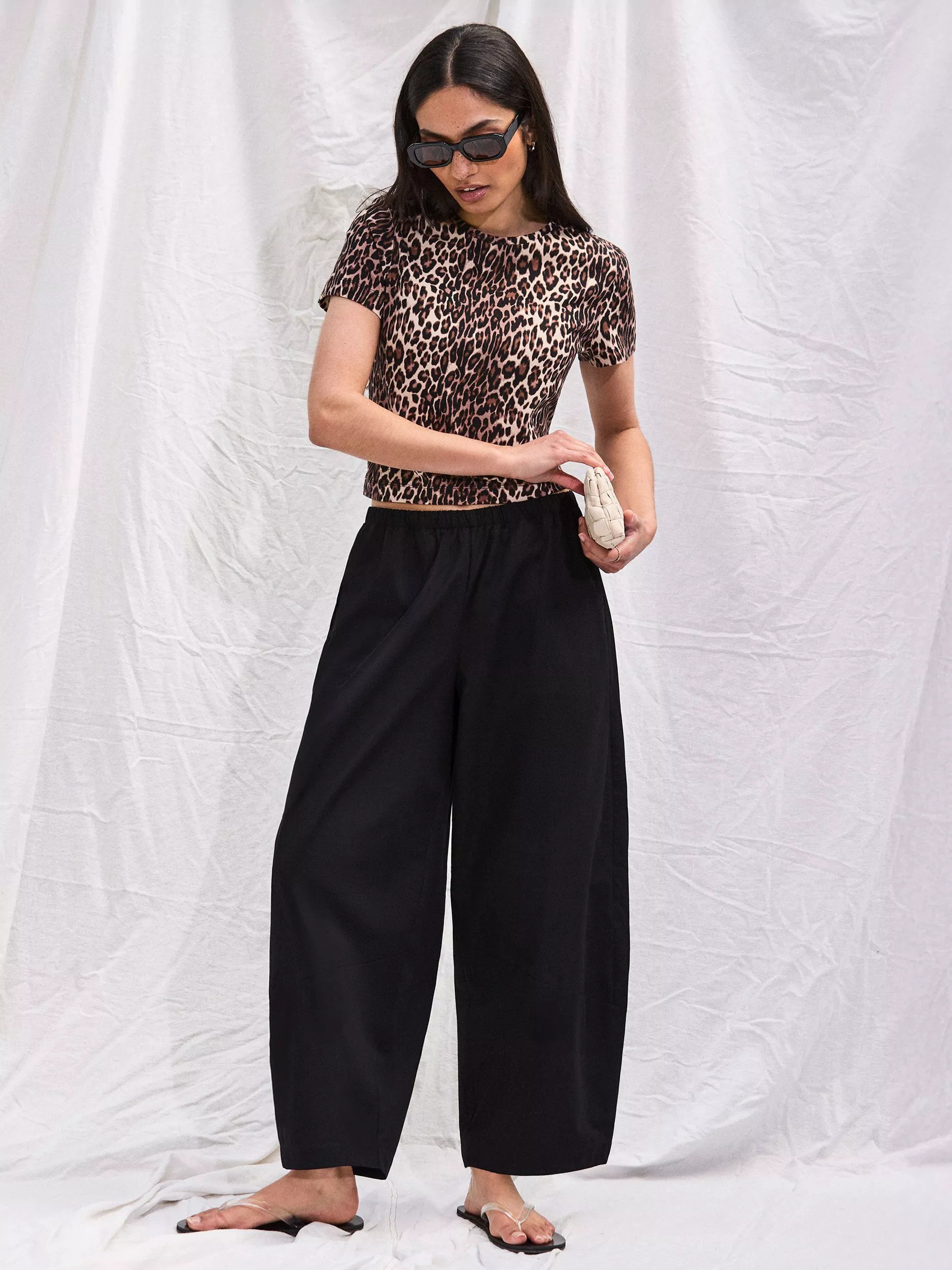 Ro&Zo Cotton Barrel Trousers, Black | John Lewis (UK)