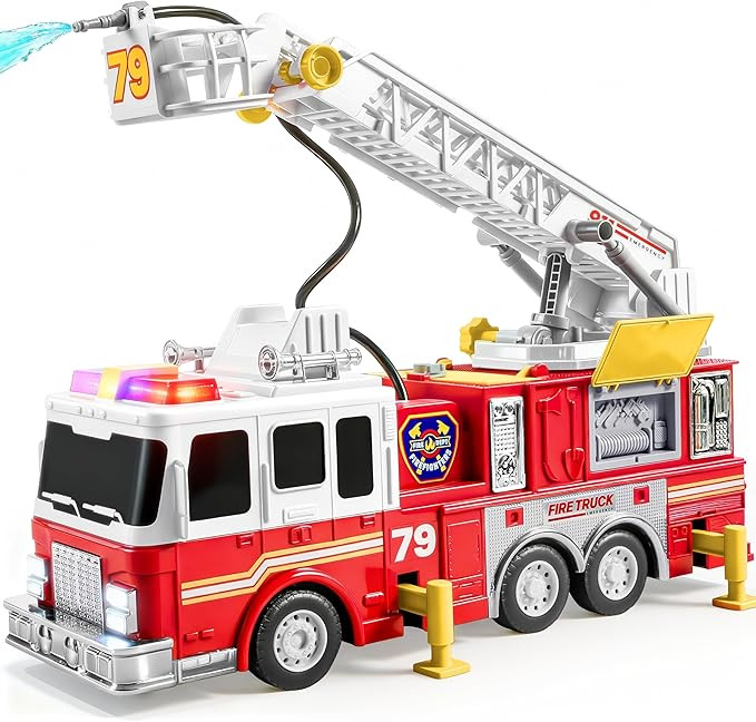 JOYIN Extra Large Toddler Fire Truck Toys for Boys with 33-inch Ladder, Lights & Sprinkler Pump, ... | Amazon (US)