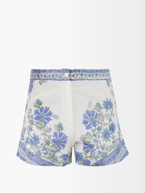 Juliet Dunn - Floral-print Cotton Shorts - Womens - White Blue | Matches (US)
