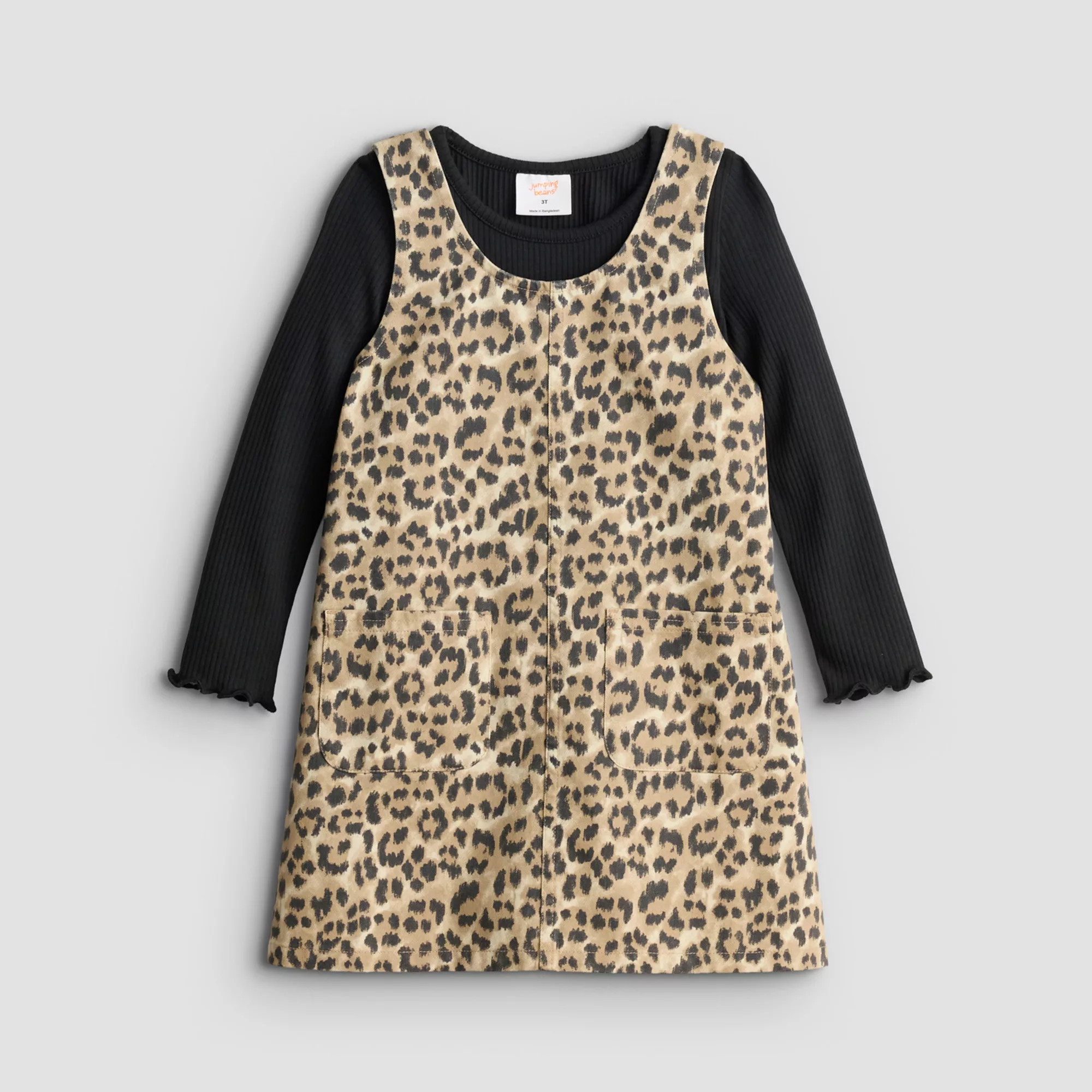 Baby & Toddler Girl Jumping Beans® 2-Piece Rib Top & Denim Dress Set, Toddler Girl's, Size: 12 Months, Blue Cheetah | Kohl's