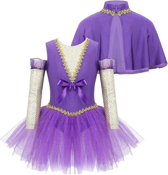 Amazon.com: inhzoy Kids Girls' Great Performance Outfits Cape Top with Skirt and Wristband for Ha... | Amazon (US)