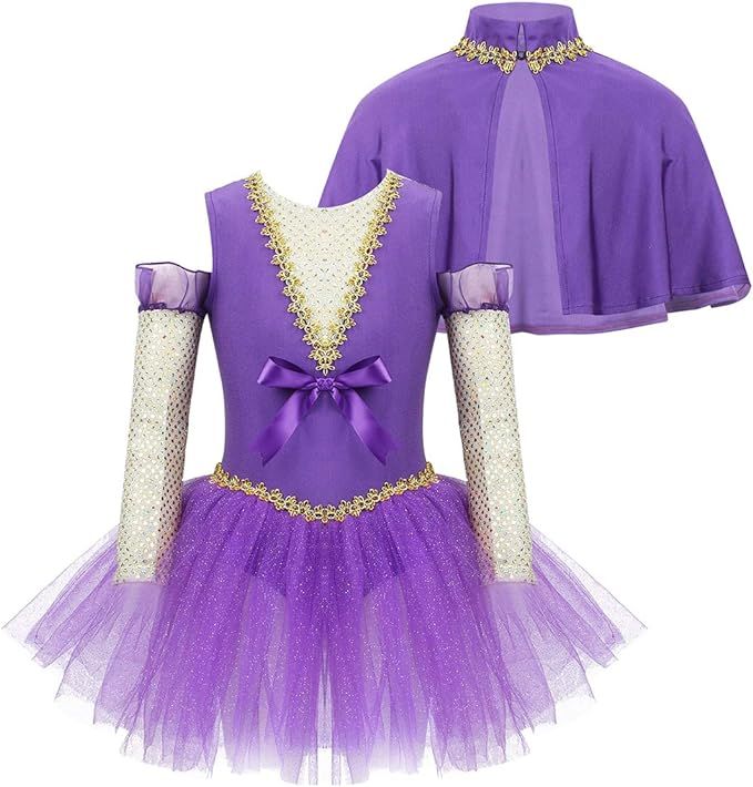 Amazon.com: inhzoy Kids Girls' Great Performance Outfits Cape Top with Skirt and Wristband for Ha... | Amazon (US)