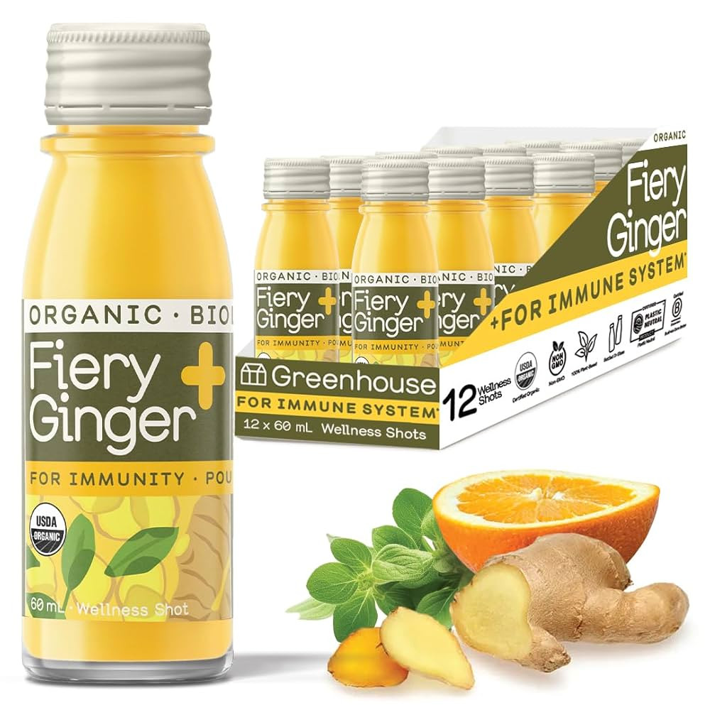 Greenhouse Juice Ginger Shots Organic Fiery Ginger Wellness Shot, Cold Pressed with Turmeric Pepp... | Amazon (US)