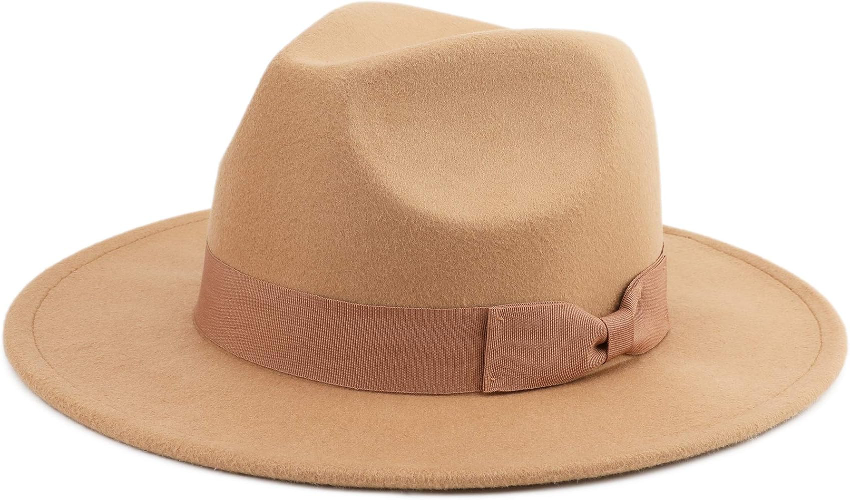 Besoogii Classic Wide Brim Women Men Fedora Hat with Belt Buckle Felt Panama Hat | Amazon (US)