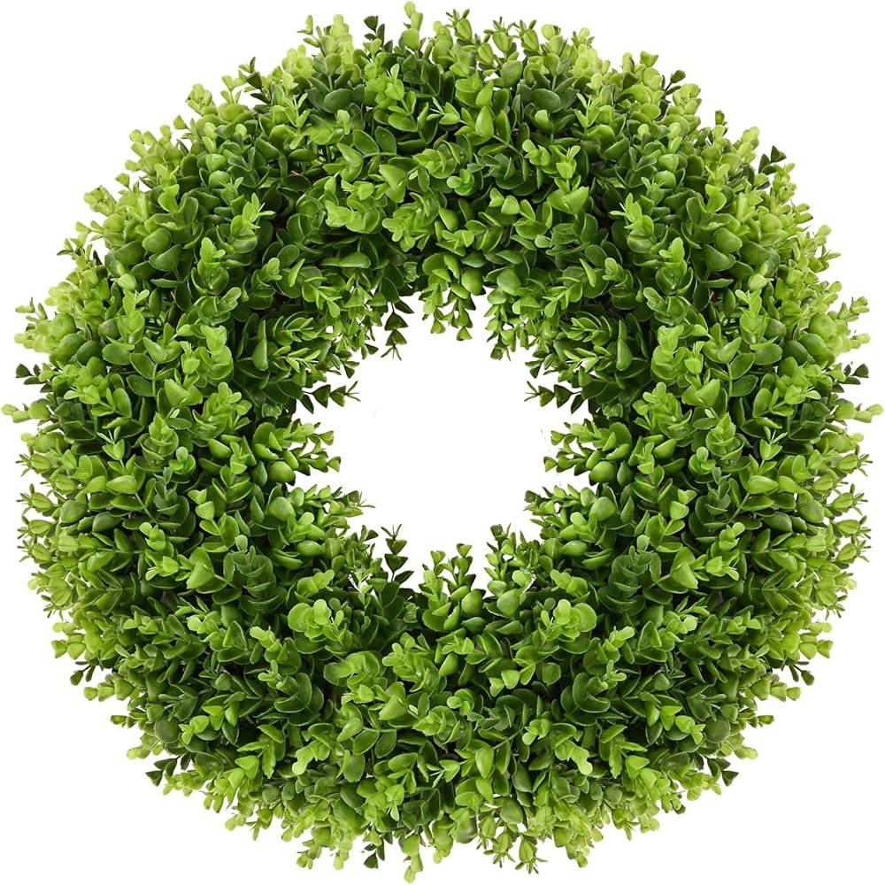 Boxwood Wreath, Vlorart Artificial Boxwood Wreath Front Door Wreaths Artificial Spring Summer Gre... | Amazon (US)