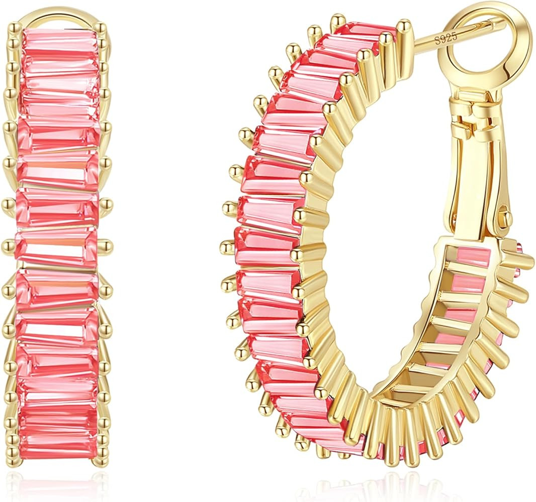 GLOQUAT Trendy CZ Gold Hoop Earrings for Women, Lightweight Chunky Silver Earrings for Girls 14K ... | Amazon (US)