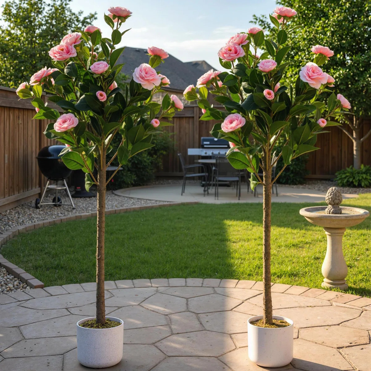 2-Pack 3.6FT Artificial Camellia Trees – UV Resistant Faux Pink Flower Plants in Cement Pots fo... | Wayfair North America