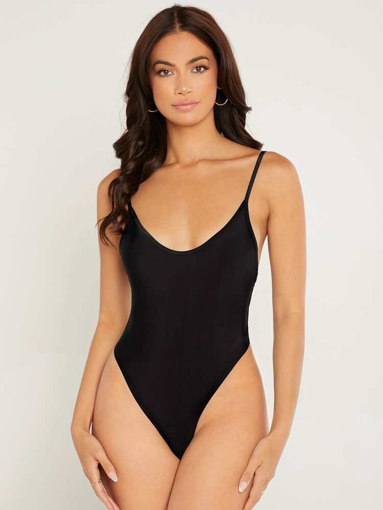 SHEIN BASICS Solid Backless Cami Bodysuit | SHEIN