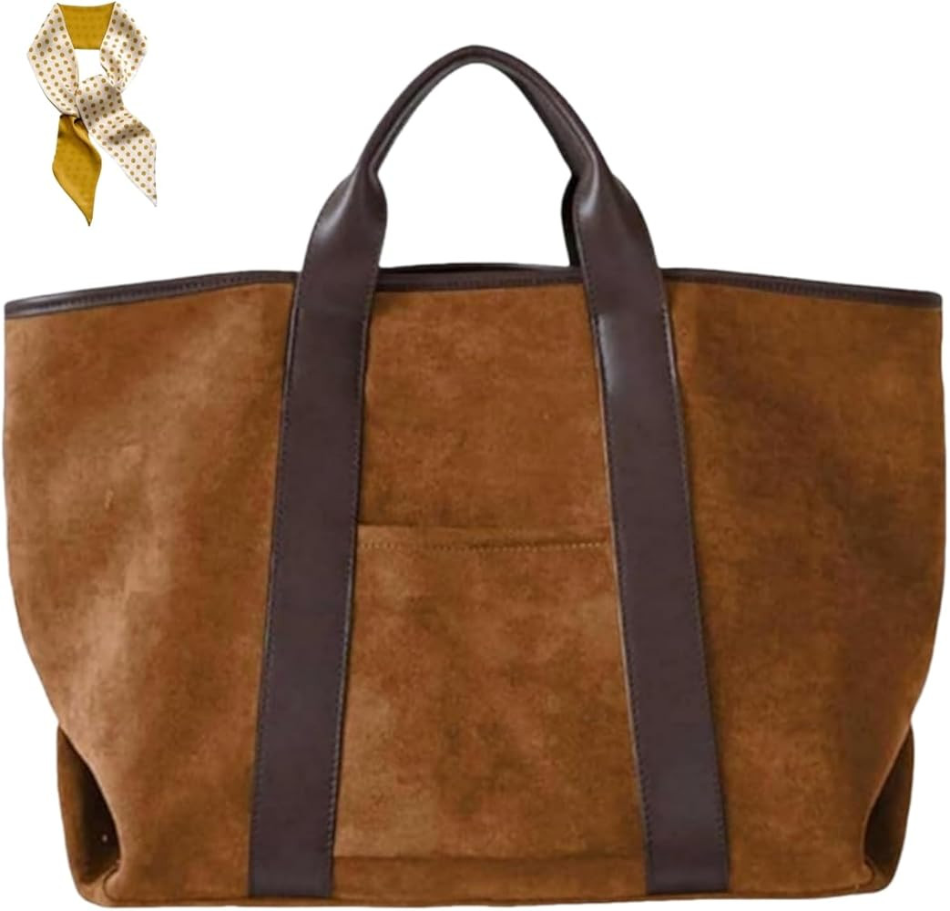 Large Capacity Suede Tote Bag,Vintage Top Handle Fashion Handbags,Women Soft Commuting Faux Leath... | Amazon (US)
