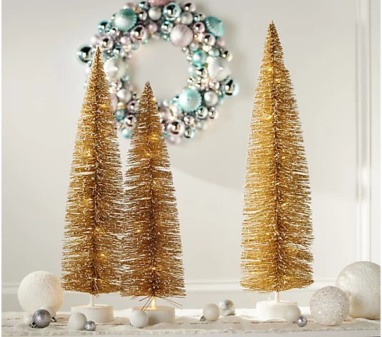 Set of 3 Oversized Lit Bottlebrush Trees by Valerie - QVC.com | QVC