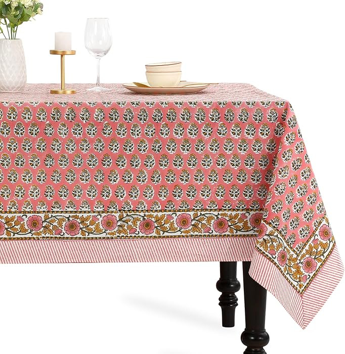 CPC Tablecloth 100% Cotton 60x90 Inch Indian Block Print Rectangle Table Cover, Washable Table Cl... | Amazon (US)