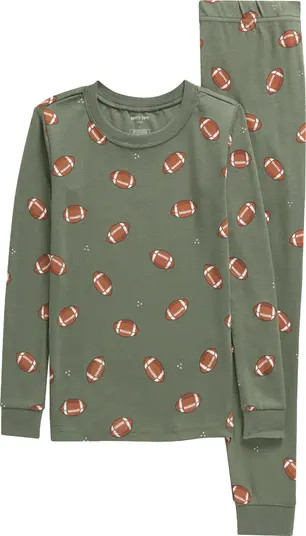 Kids' Football Print Fitted Organic Cotton Two-Piece Pajamas | Nordstrom