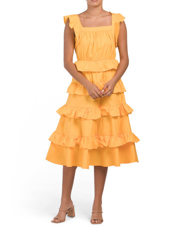 Poplin Tiered Midi Sundress | TJ Maxx