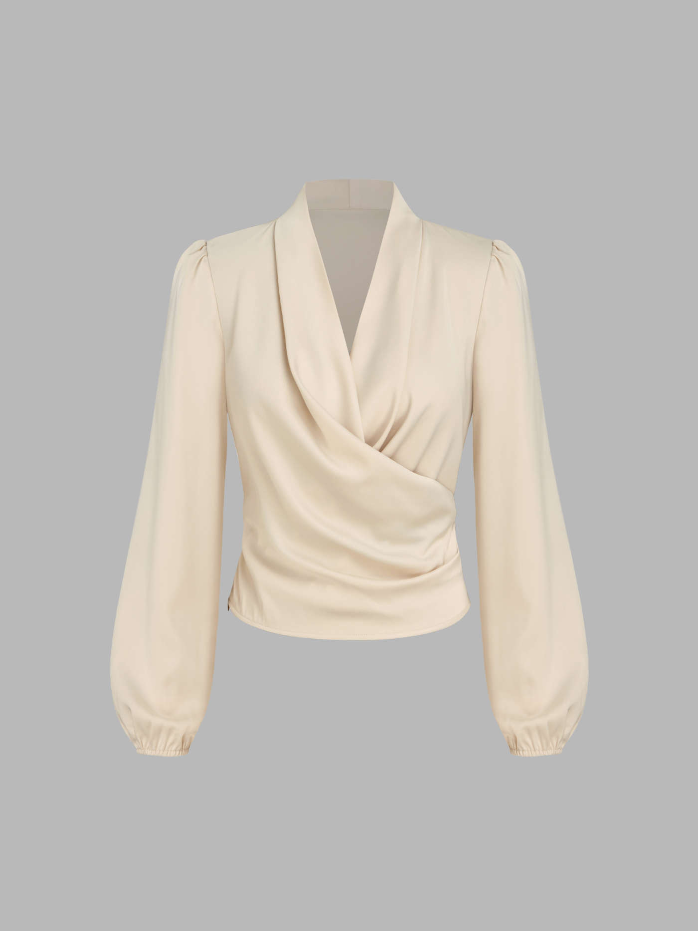 Satin V-neck Wrap Zip Long Sleeve Blouse | Cider