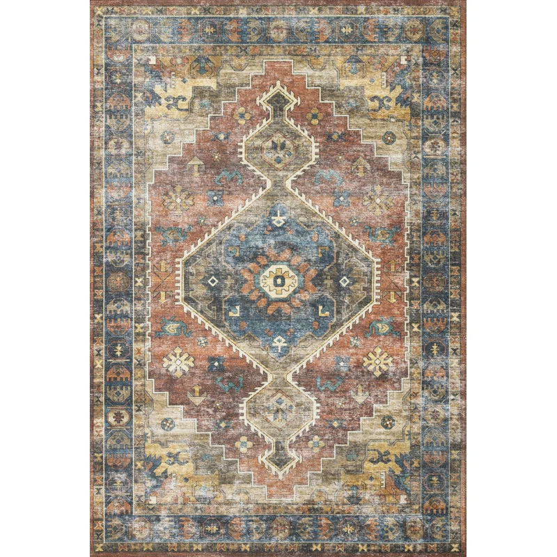 Gelo Oriental Rust/Blue Area Rug | Wayfair Professional