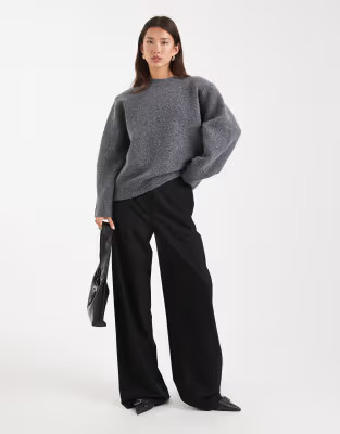 ASOS DESIGN drop shoulder pad longline jumper in charcoal | ASOS | ASOS (Global)