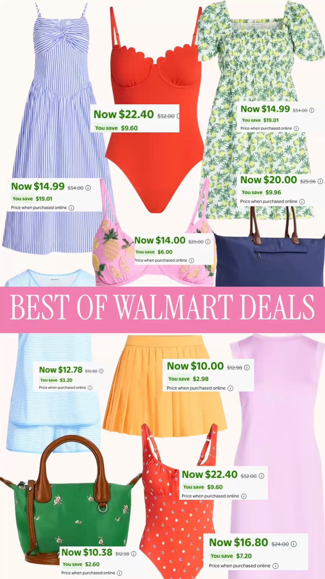 Walmart deals | Walmart sale | Walmart fashion finds | Walmart summer outfits | Walmart clearance

Walmart deals are live, and I rounded up the best fashion markdowns from Free Assembly, Scoop, Joyspun, Time and Tru, and more.

This edit is full of the pieces worth checking first: summer dresses, cotton dresses, swimsuits, bikini tops, one piece swimsuits, striped dresses, active skirts, summer tanks, tote bags, vacation bags, swim coverups, casual summer outfits, and easy warm-weather basics marked down online.

A lot of these are giving the kind of Walmart deals that move fast because the prices are actually good: $15 dresses, $14 swim, $10 skirts, $12 tops, under-$25 vacation pieces, and sale finds that still look polished enough for summer outfits, beach trips, lake weekends, Fourth of July outfits, pool days, errands, travel days, and everyday outfits.

Shop this roundup if you’re searching for Walmart sale finds, Walmart fashion deals, Walmart clearance finds, Walmart summer dresses, Walmart swimsuits, Walmart bags, Walmart vacation outfits, Walmart summer outfits, Free Assembly deals, Scoop sale, Joyspun deals, Time and Tru sale, affordable summer outfits, summer outfits women, summer dress deals, swimwear sale, vacation outfit deals, beach vacation outfit, pool outfit, casual summer outfit, Walmart finds under $25, and best Walmart deals.

Walmart deals, Walmart sale, Walmart clearance, Walmart fashion finds, Walmart finds, Walmart style, Walmart summer outfits, Walmart summer dresses, Walmart dress sale, Walmart swimsuit sale, Walmart swimwear, Free Assembly sale, Scoop sale, Joyspun sale, Time and Tru sale, summer outfit deals, summer dress deals, vacation outfit, beach outfit, sale finds, deals under 25

#LTKFindsUnder50 #WalmartFinds #WalmartStyle #SaleAlert #SummerOutfits #SummerDresses #WalmartDeals

#LTKSaleAlert #LTKSeasonal #LTKSwim