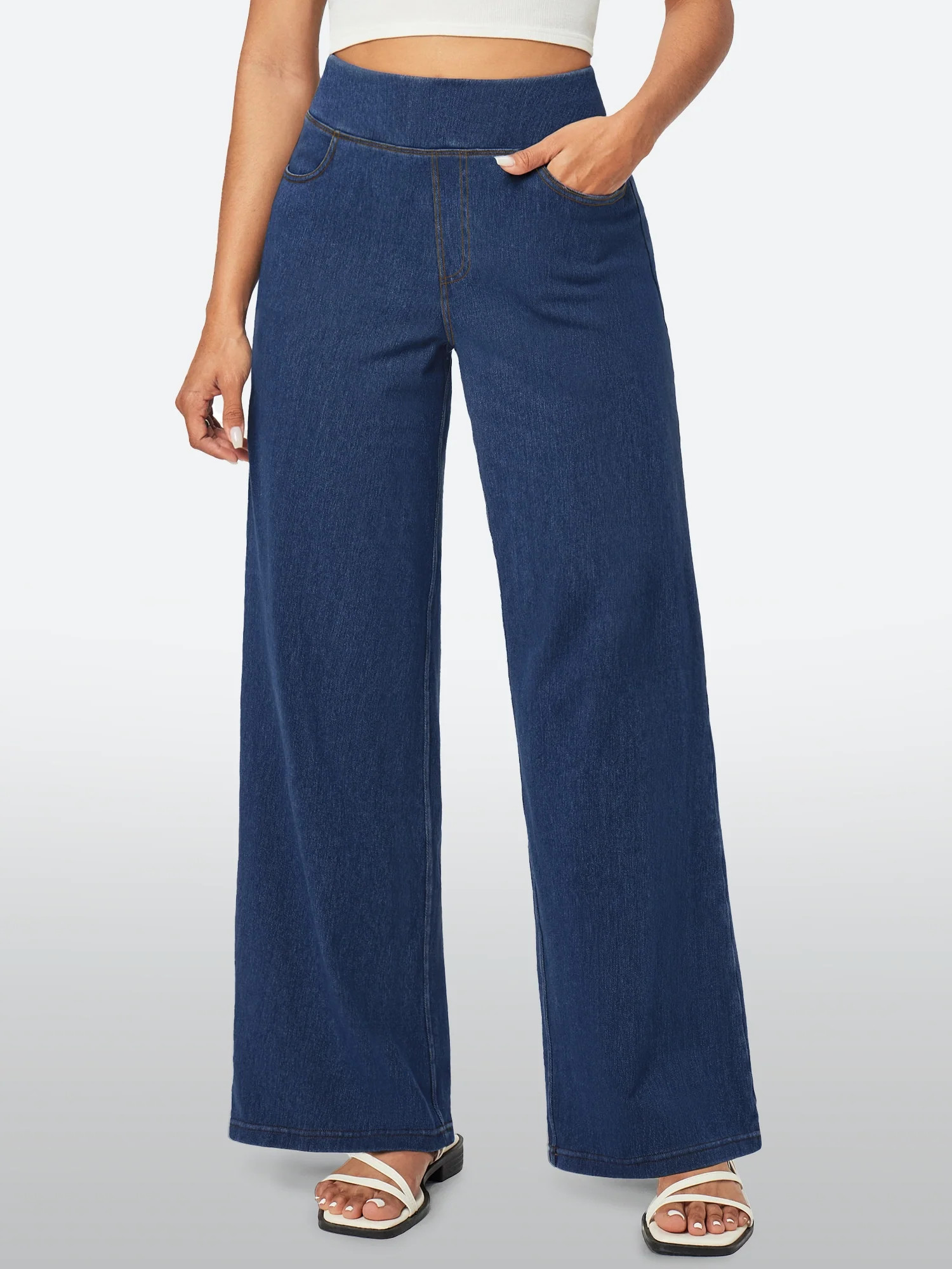 IUGA FlexDenim® High-Waist Pull On Wide-Leg Jeans | IUGA