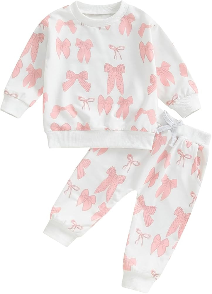 Baby Girl Fall Winter Outfits Toddler Clothes Long Sleeve Floral Graphic Crewneck Sweatshirt + Jo... | Amazon (US)