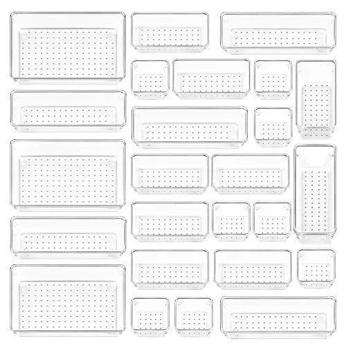 25 PCS Clear Plastic Drawer Organizers Set, Vtopmart 4-Size Versatile