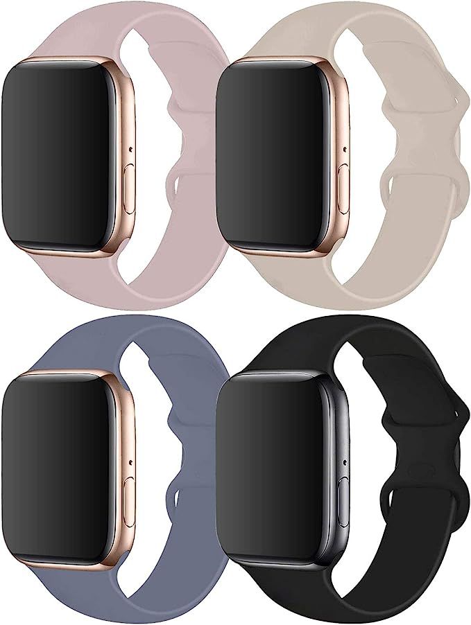 RUOQINI 4 Pack Compatible with Apple Watch Band 38mm 40mm 42mm 44mm,Sport Silicone Soft Replaceme... | Amazon (US)