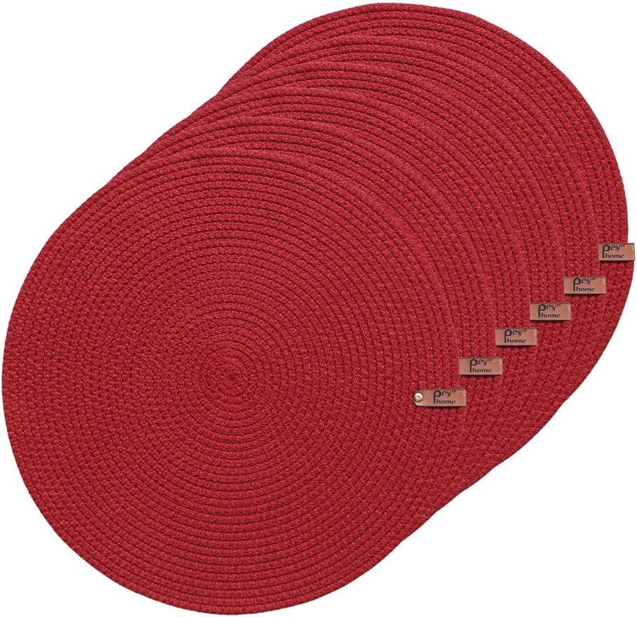 PEYHOME Round Braided Placemats Handmade 14.17 Inch 6 Round Table Mats for Dining Tables - Woven ... | Amazon (US)