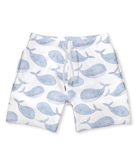 White & Periwinkle Whales Swim Trunks - Infant, Toddler & Boys | Zulily