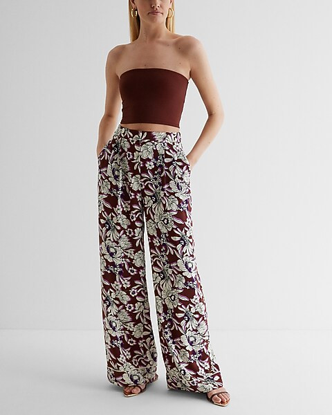 Stylist Super High Waisted Floral Pleated Wide Leg Pant | Express