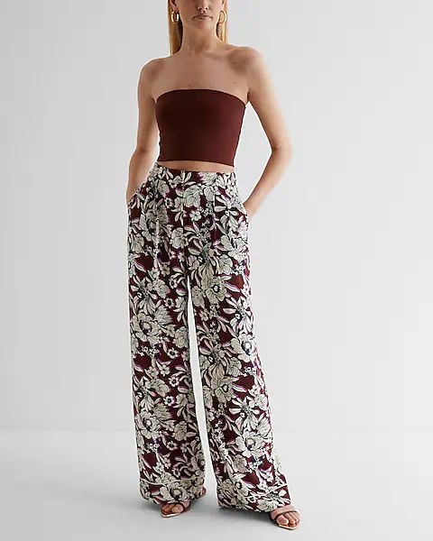 Stylist Super High Waisted Floral Pleated Wide Leg Pant | Express