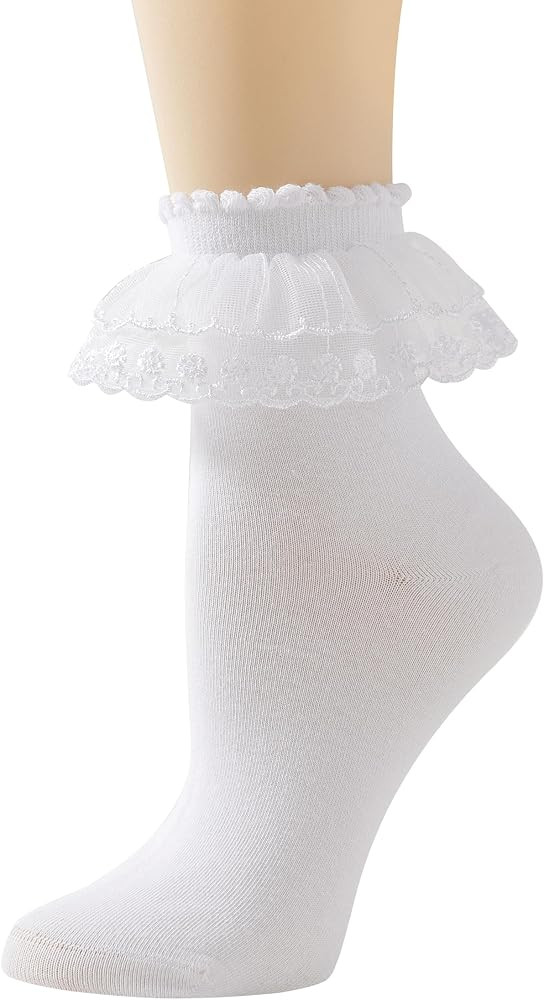 Lace Ruffle Frilly Ankle Socks for Women - Cotton Socks Stylish Cute Lace Socks | Amazon (US)