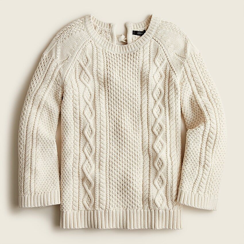 Tie-back cable-knit crewneck sweater | J.Crew US