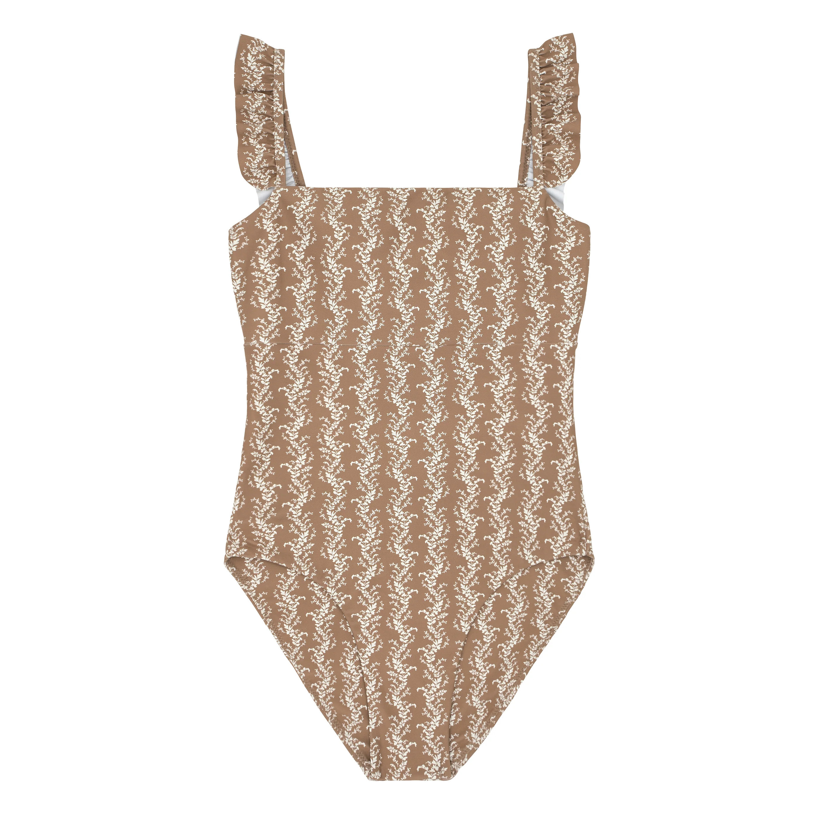 women's almond vine floral ruffle one piece | minnow