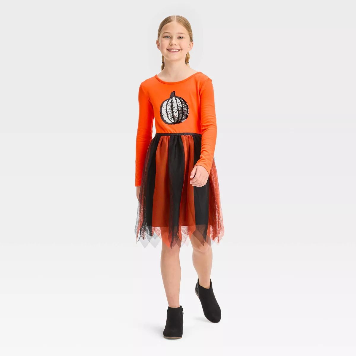 Girls' Long Sleeve Flip Sequin Halloween Dress - Cat & Jack™ Orange | Target