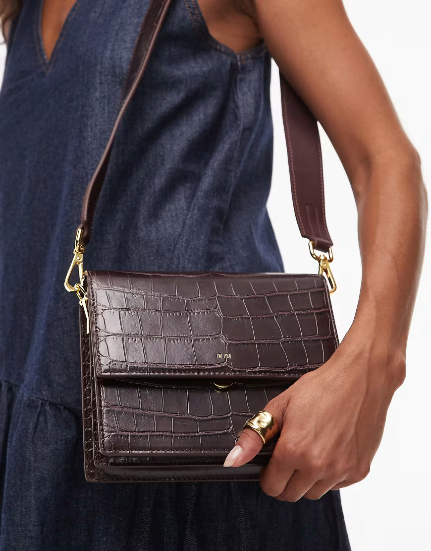 JW PEI mini flap crossbody bag in brown croc | ASOS (Global)