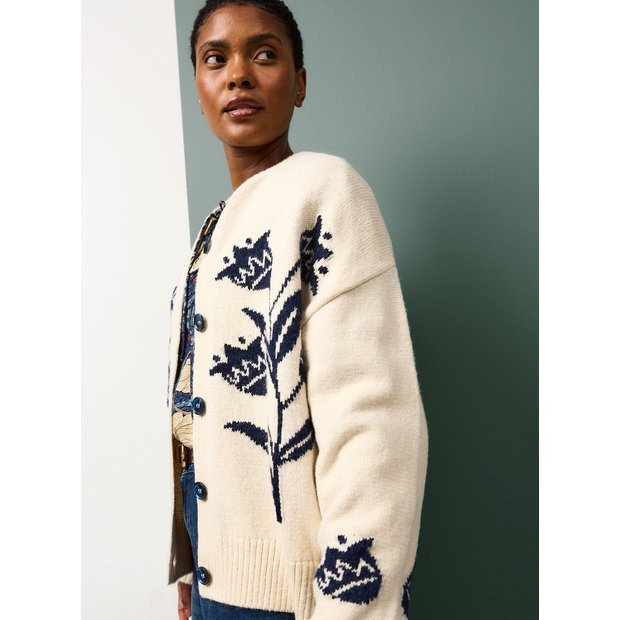 Tu x Morris & Co. Cream Tulip Embroidered Boxy Cardigan M | Tu Clothing