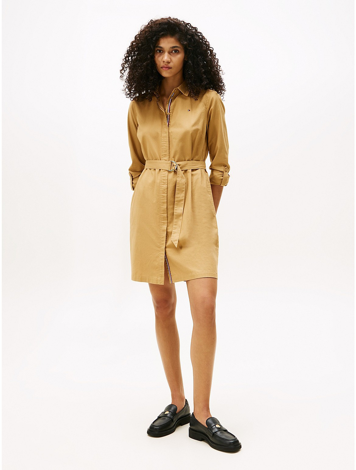 Tommy Hilfiger Women's Long-Sleeve Belted Oxford Shirtdress - Beige - M | Tommy Hilfiger (US)