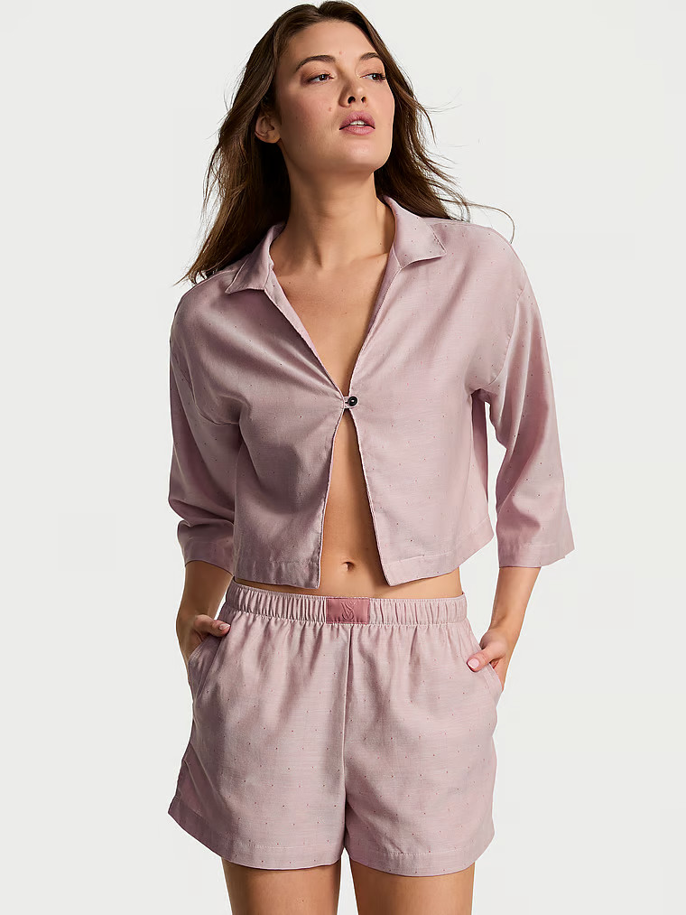 Modal-Cotton 3/4-Sleeve Flyaway Shirt & Short Pajama Set | Victoria's Secret (US / CA )